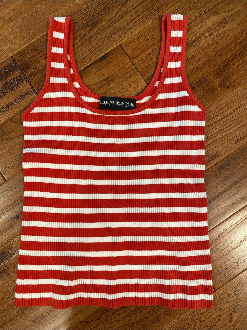 Company Ellen Tracy Red & White Striped Ribbed Tank